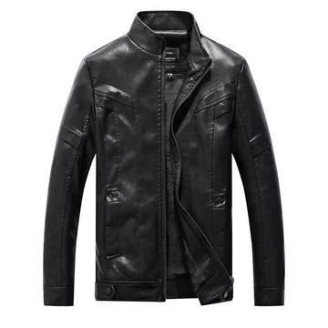Riolio Motorcycle Leather Jacket Autumn Mens Stand Collar Jacket Coat Brand Solid Color Zipper Streetwear Winter Fleece Biker Jacket